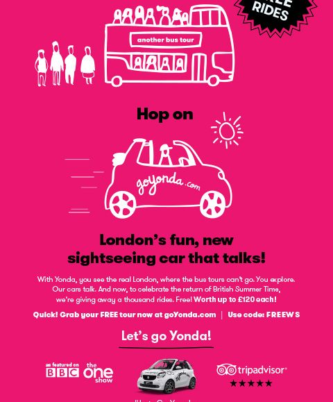 London's sightseeing car that talks poster